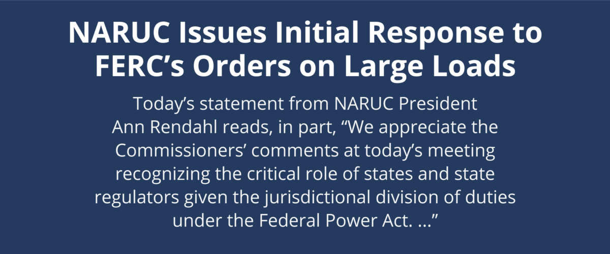 NARUC Issues Initial Response to FERC's Orders on Large Loads